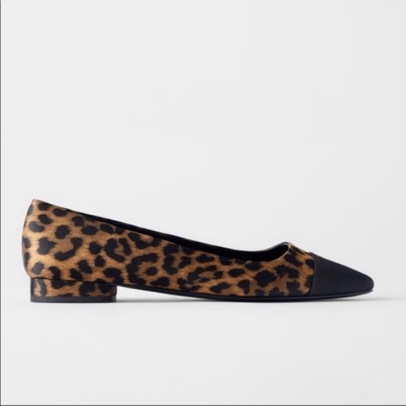 ZARA Animal Print Black Point Toe Flat with Heel Size 6 - Picture 2 of 9